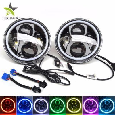 LED Headlamp Daymaker Motorcycle Dual Color Halo Angel Eye 12V 24V Round Auto RGB 7&quot; Inch LED Headlight