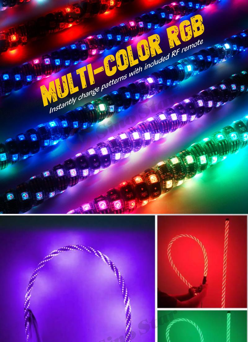 Swl2-4FT 2PCS Remote Control 360 Lighting Colourful RGB 4FT/1.2m Flexible LED Antenna Lighted Whip Flag for ATV UTV