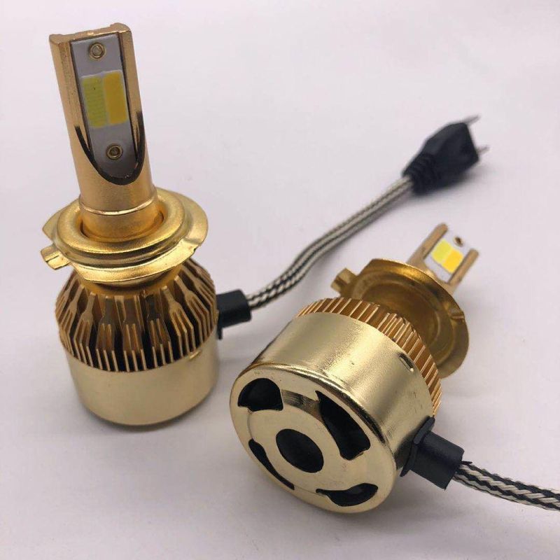 Dual Color Yellow Automobile Head Lamp H7 H11 9006 80W 1300lm H4 H13 Auto Car LED C6 Headlight Bulbs for Fog Light