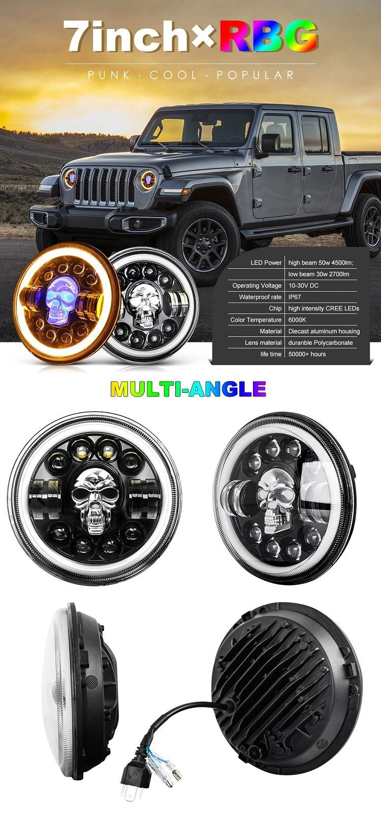 Auto Lighting System Offroad Faro RGB LED 4X4 75W 7inch off Road 4WD Car Round LED Headlight