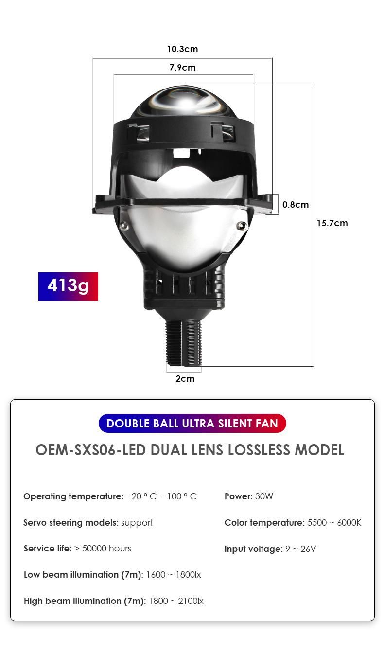 80W 3.0 Inch Car LED Projector Headlight High Low Beam White Bi LED Projector Lens for Car