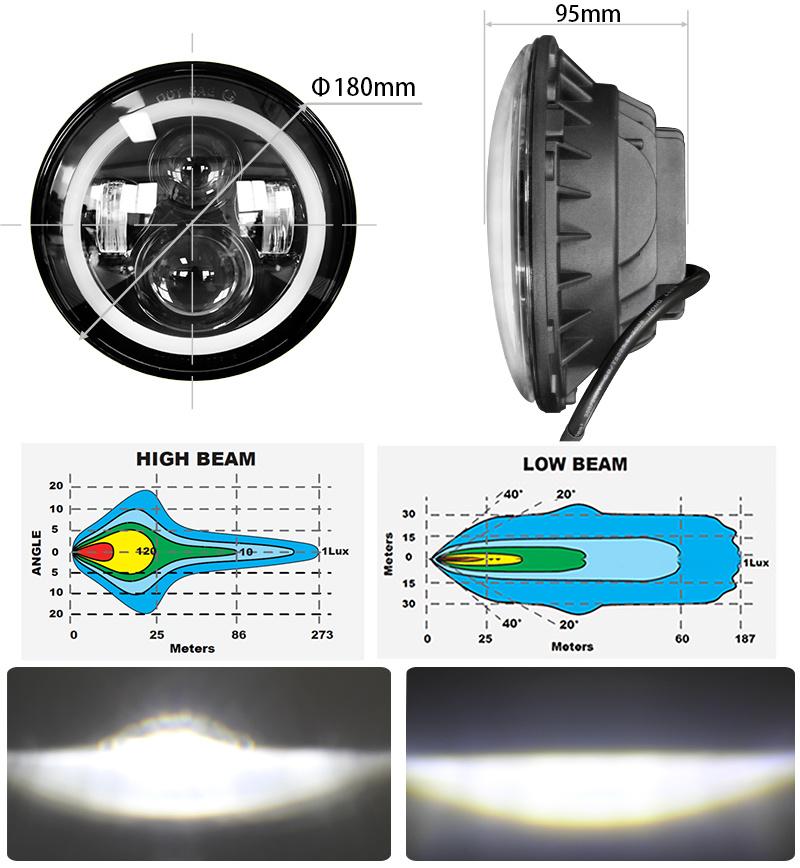 High Low Beam 12V Angle Eyes Round Motorcycles 7 Inch Round Jeep LED Headlights