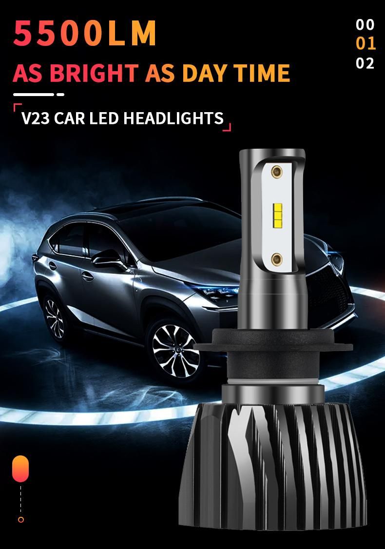 V23 High Lumen 5500lumen 1860chip Cooling Fan H7 LED Car Light Bulb Mini Super Bright LED Headlights