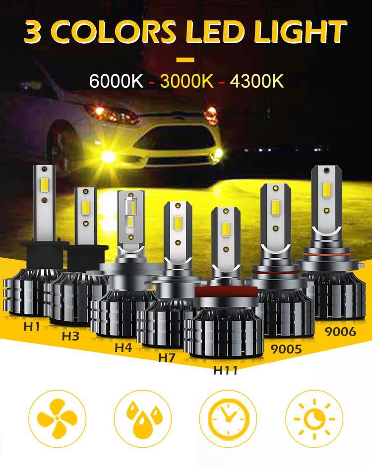 Best Price High Brightness Amber Yellow 3-Color Fog Light 9007 H1 H13 H1 H7 H4 Auto LED Headlight Bulb