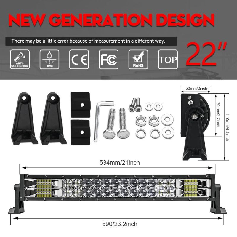 2020 New Dual Row 12D 22" SUV 4X4 Waterproof LED Bar, 12V Spot Curved 50 Inch Car LED Offroad Light Bar for Trucks