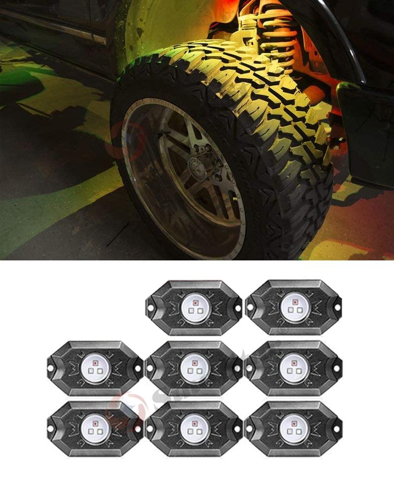 Ss731835 8 Pods RGB LED Rock Lights with Bluetooth Controller Remote Multicolor Neon LED Light Kit for Music Mode Flashing