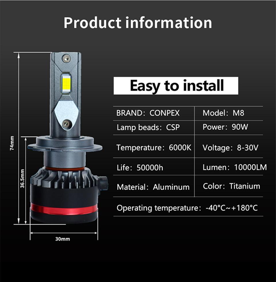 6500K 5500lm Car LED Headlight Bulbs H4 LED H7 Hb4 H1 H11 H3 Hb3 12V 45W Canbus Intelligence Varying Voltage Decoder