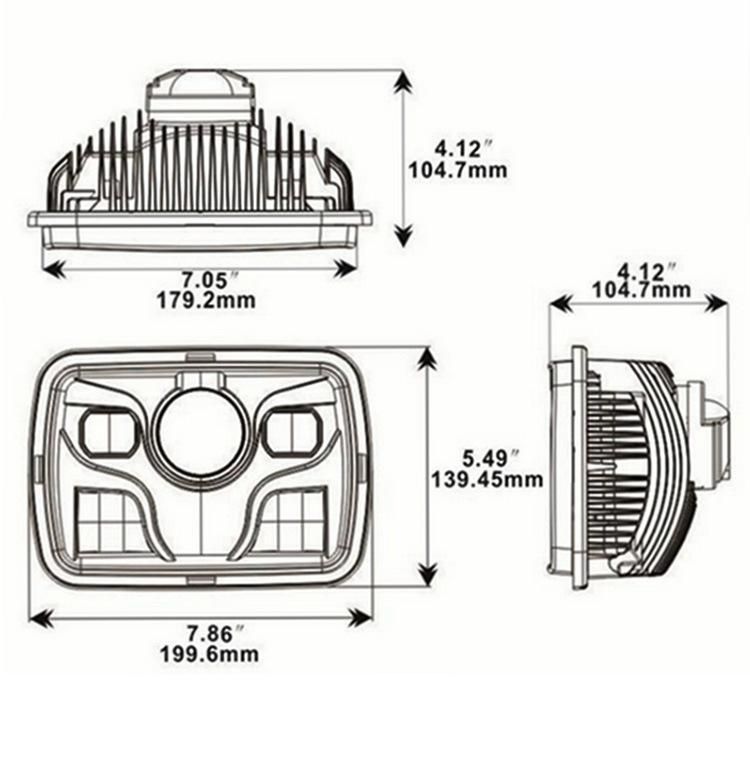 Square LED Headlight with White DRL for Jeep Cherokee Xj Yj Motorcycle 7X6 5X7 Inch Chrome Reflector Sealed Beam Headlight Assembly Replacement