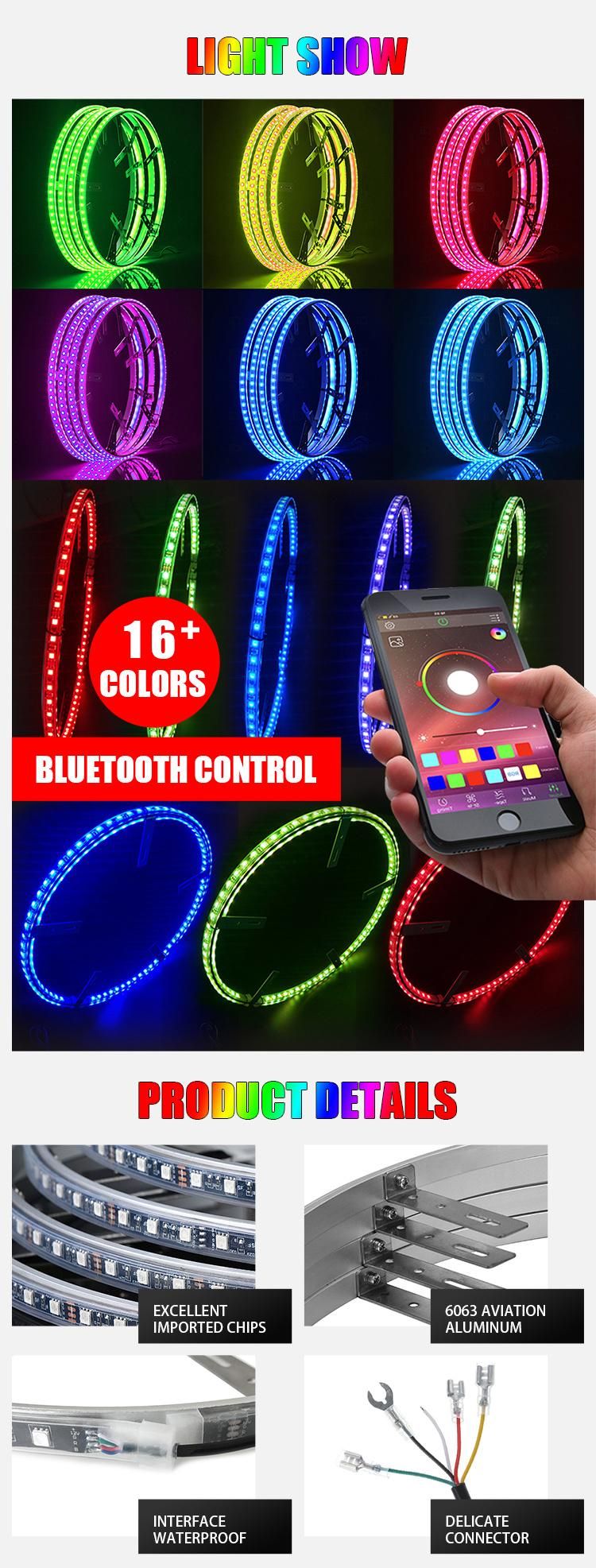 2020 Newest Factory Price Remote Control Phone APP Bluetooth 12V RGB LED Wheel Light for Cars Offroads