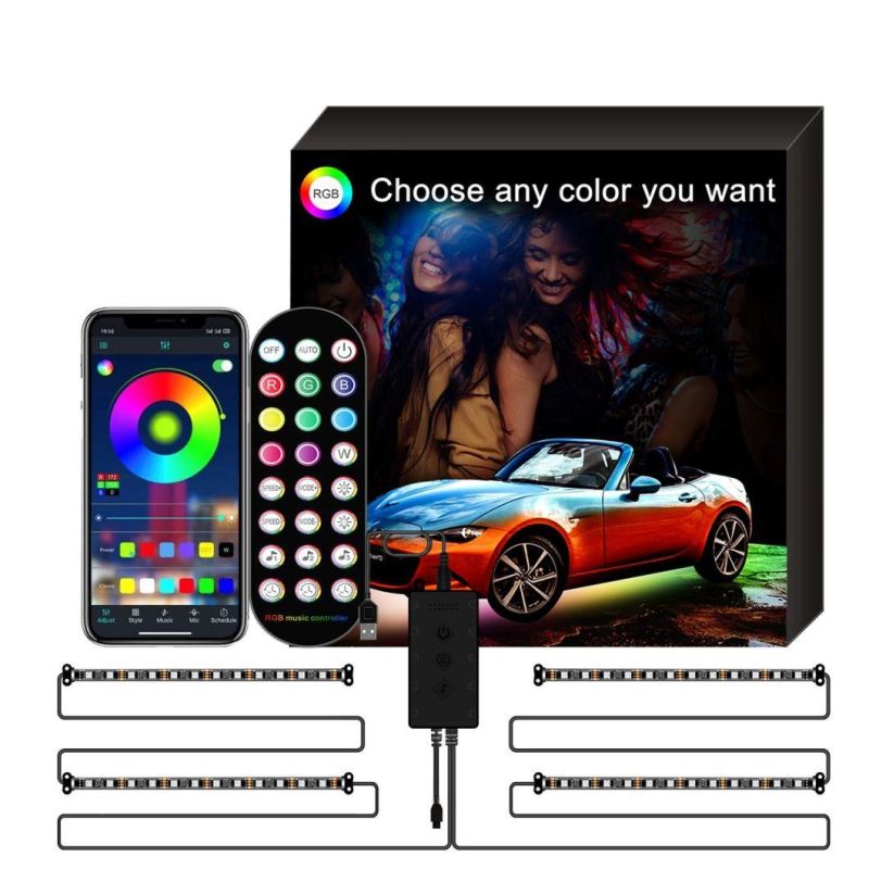 Wholesale New 48LED USB 5V Car Interior Atmosphere Light Strip Bar Bluetooth APP Music Control