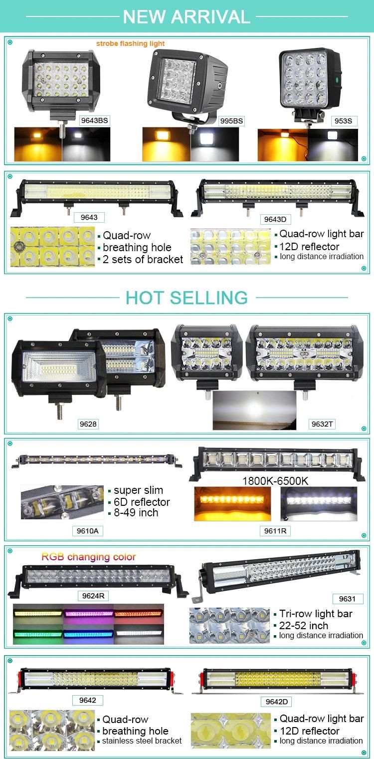 Wholesale Offroad Truck Dual Color Strobe Flash Driving Light 22" 32" 42" 50" 52" 3 Rows LED Light Bar