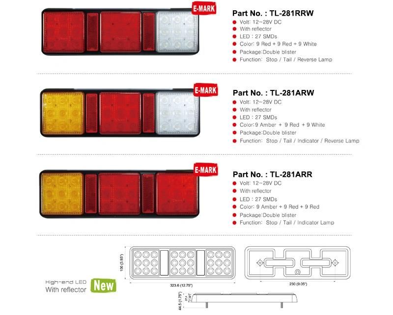 E-MARK Approved 12.75" LED Rear Lamp Tail Brake Light Indicator for RV Trailer Truck Camper