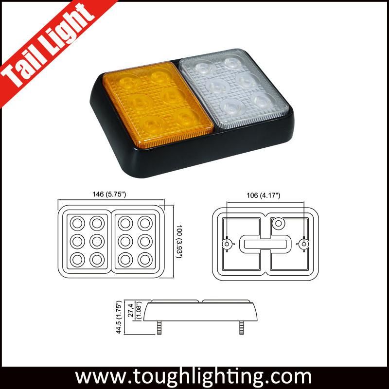 E-MARK Approved 10-30V 9.13" 3 Pods LED Tail Light for Truck Trailers