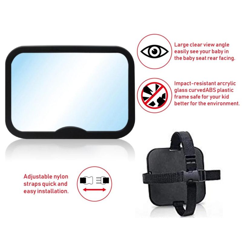 360 Degree Rotational Rectangle Universal ABS Acrylic Baby Infant Backseat Mirror for Car Seat