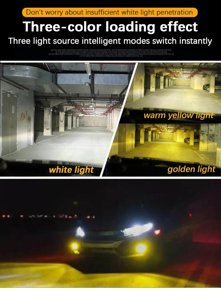 Car LED Headlight H7 H3 H11 9005 Hb3 9006 Super Bright Three-Color Flashing Front Fog Light LED Headlight Bulb X7 LED