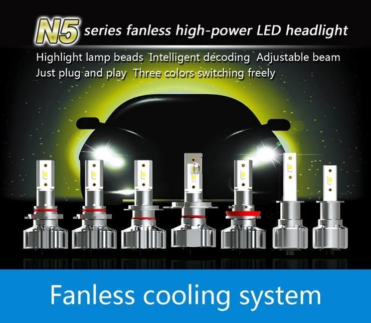 Waterproof Fanless N5 LED Car Headlights 12V 30W 6000lm Csp3570 Auto Light H4 H7 H11 H13 9005 9006 Silence Quiet Cooling White 6000K Golden Yellow 3000K