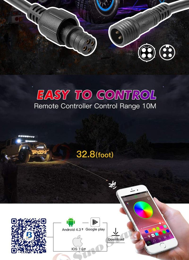 Ss731635 New 6 in 1 Under Body Light RGB Car Atmosphere Lamp Bluetooth Offroad Pickup SUV ATV Truck Rock Lamp