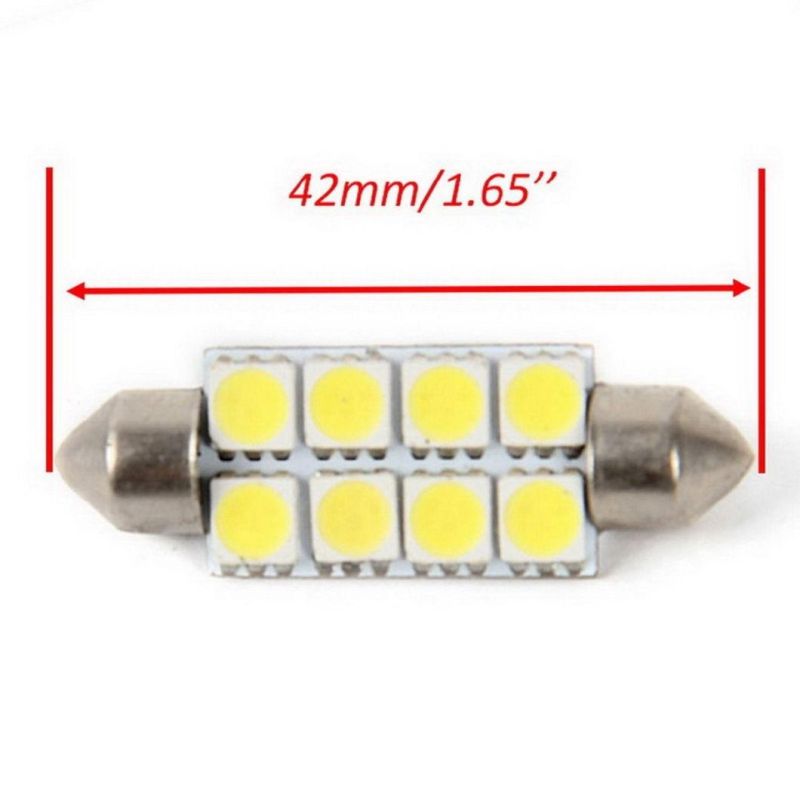 2PCS 42mm Festoon 5050 8LED 8 SMD Canbus Car Interior Festoon Dome Light Bulb White Auto Reading Lights White