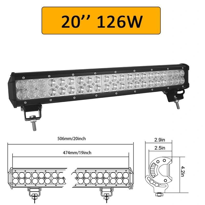 12′′ 22′′ 20inch 12V 24V Offroad LED Light Bar Spot Flood Combo 20′′ 126W LED Work Light for Jeep Car 4WD Truck SUV ATV