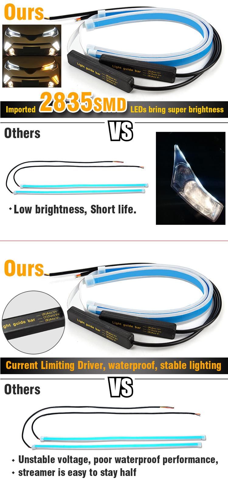 DRL 30 45 60cm Daytime Running Light Flexible Soft Tube Guide Car LED Strip White Turn Signal