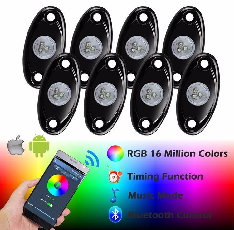 Bluetooth Multicolor APP Neon for Jeep Truck Car ATV SUV Vehicle Boat Offroad 8 Pods LED Lamp Kit RGB LED Pod Rock Lights