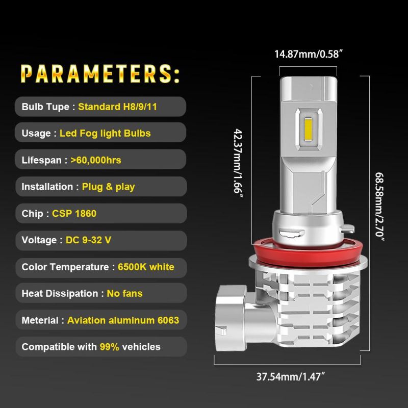 2020 Hot Sale M3 LED Headlight H4 Super Bright White 6000lm Zes Chip Canbus Auto Lamps Car LED 9005 9006 9007 H1 H7 H11 Automobile