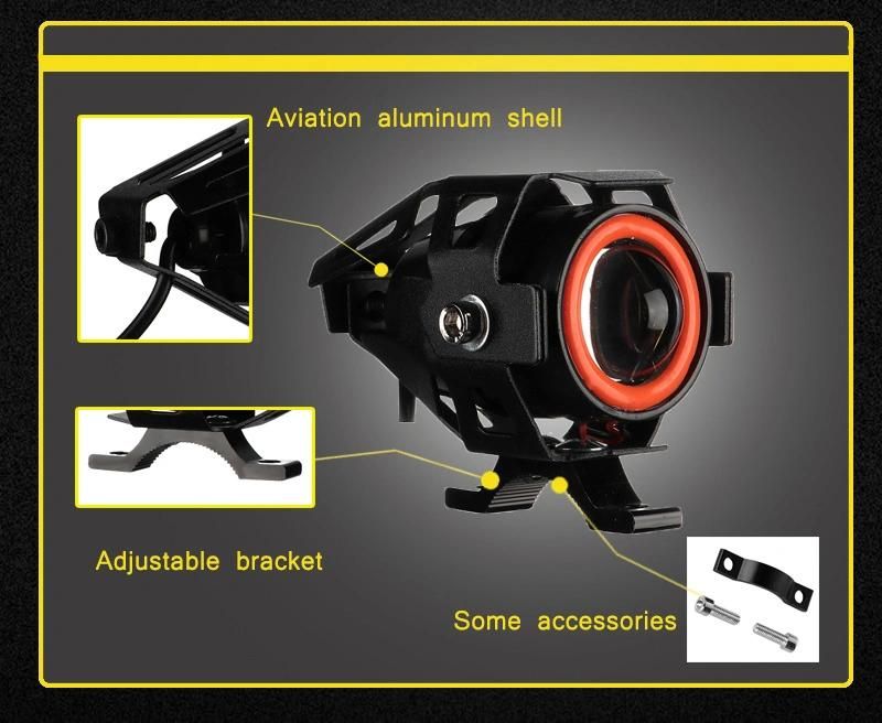 Motorcycle LED Headlight Driving Moto Spotlight W/ Switch U7 Fog Spot Head Light Angel Eye Devil Eye Decorative Lamp 3000lm