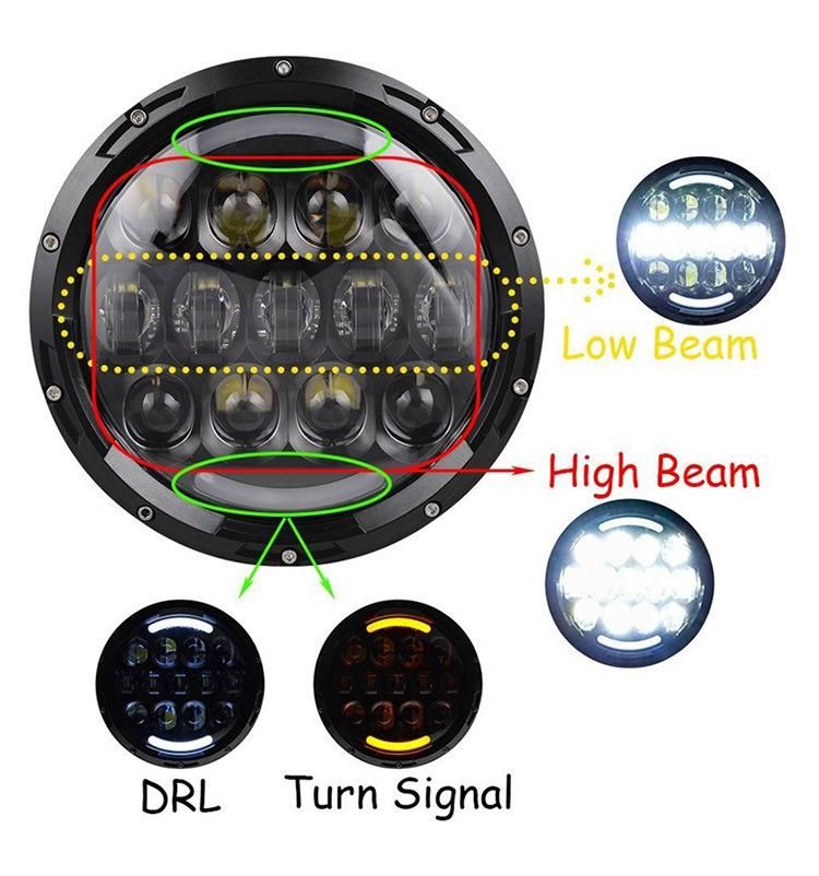 Super Bright Wrangler Jk Hummer Toyota Defender Harley Motorcycle Jeep 7 Inch Round 105W DRL High Low LED Headlight Auto Lamps Car LED