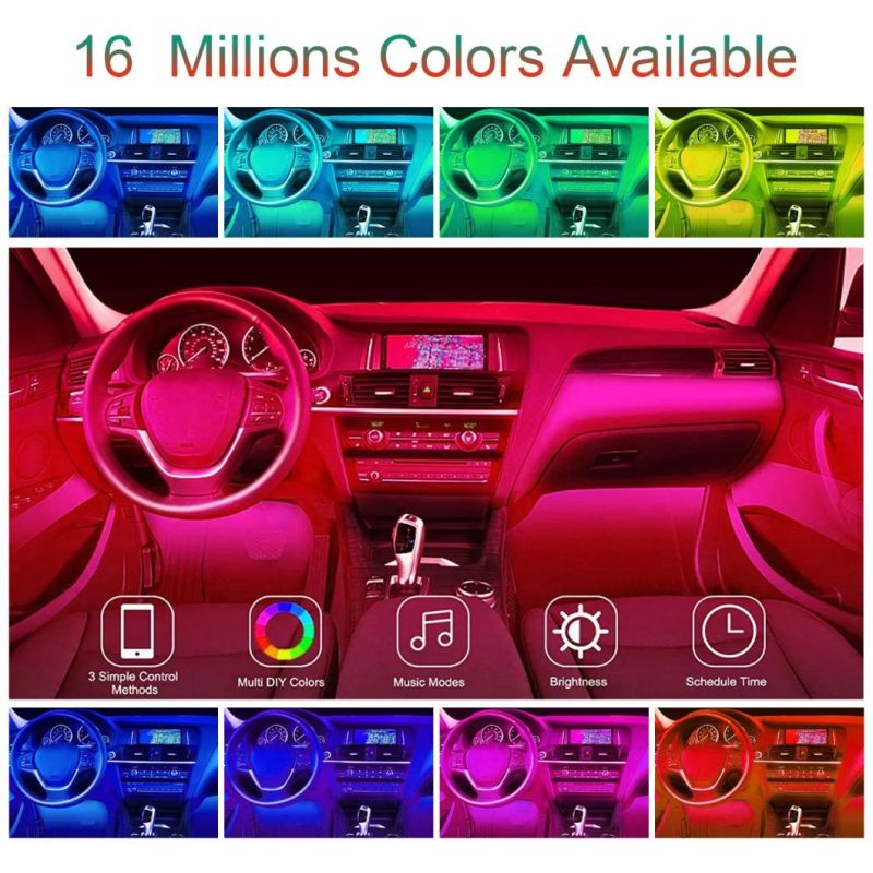 4PCS 48LED RGB in-Car Interior Atmosphere Light Strip Bar Bluetooth APP Music Control for Christmas Decoration Light