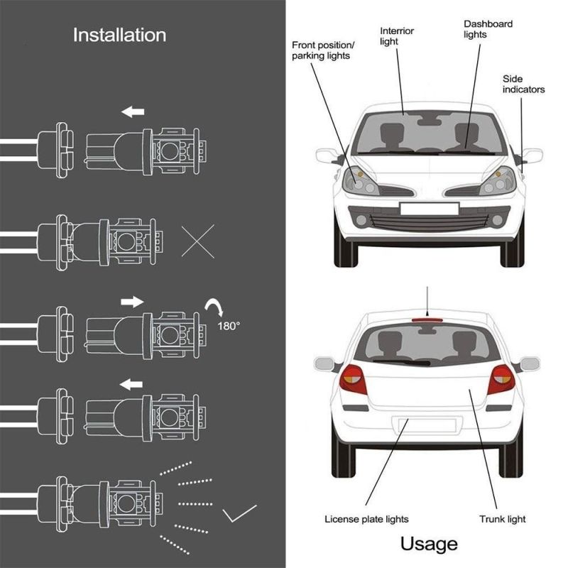 LED T10 Silicone 12V Parking Light COB LED Automatic Steering Bulb Dome Light 72lm LED Lights