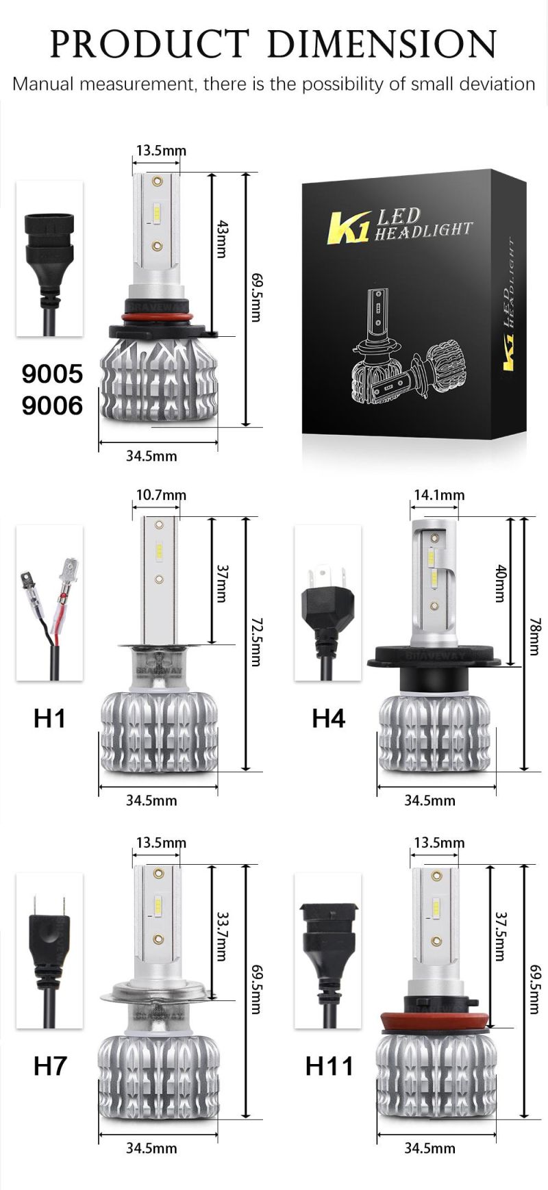 H1 LED Headlight Kit H4 LED H7 H11 Hb3 Hb4 9005 9006 12V Car Lamps 6500K LED Bulbs Auto Fog Light 12V No Fan Fog Lamps