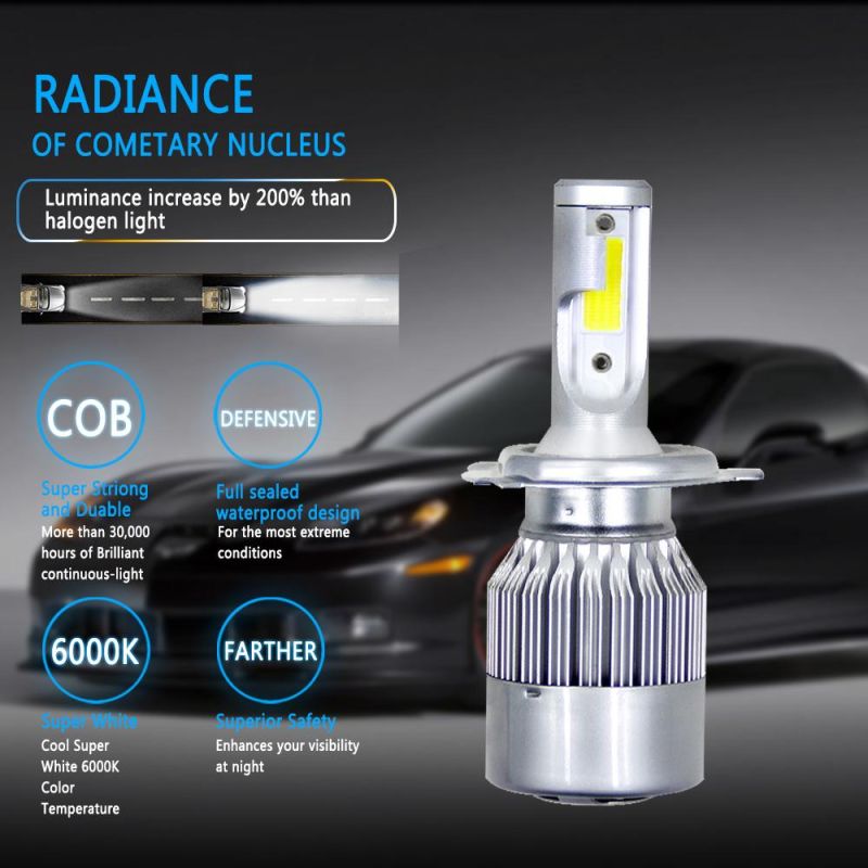 Wholesale C6 Car Light Cheap 9003 Hb2 H4 LED Headlight Bulb Two Sides 72W 8000lm