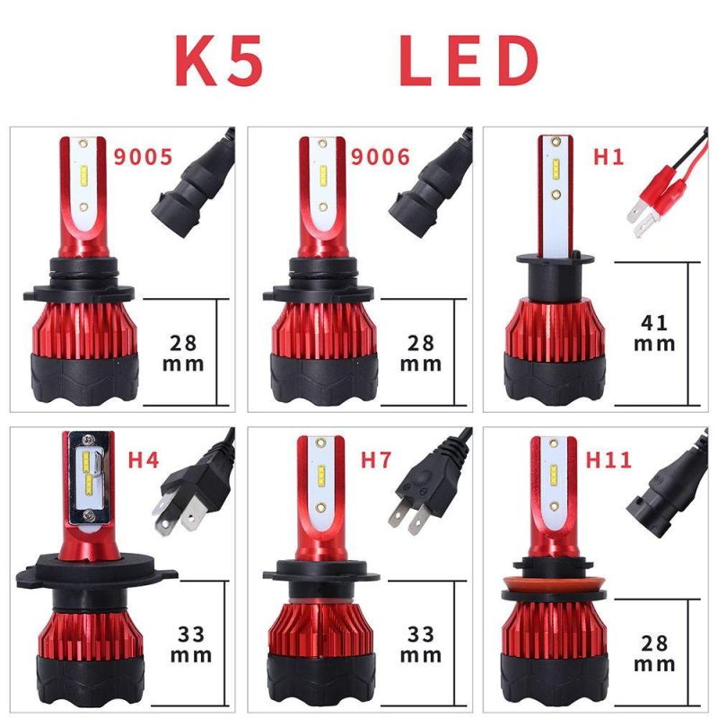 K5 H7 LED H4 Auto Car Headlight 9005 9006 H3 H13 880 H27 9004 9007 H11 881 LED Lighting 55W 12000lm 6000K Car Light