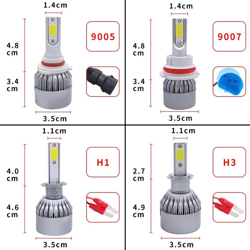 Hot Sale Car LED Headlights Far and Auto Lights Fog Lights C6 Car LED H1 H3 H4 H7 H8 H9 H11 H13 9004 9005 9006 9007