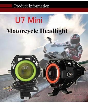 2PCS 125W 12V Motorcycle Headlight Spotlight Moto U7 LED Driving Car Fog Work Light Head Spot Decorative Lamp DRL U5 Angel Eyes