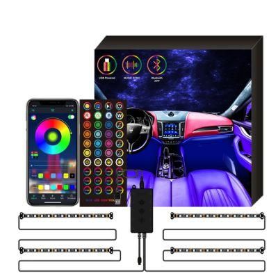 4PCS Waterproof Auto Atmosphere RGB Bluetooth Control Car Interior LED Strip Light