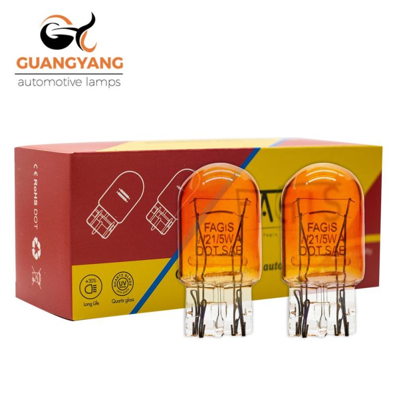 Amber T20 7443 12V 21/5W Halogen Lamps Wy21/5W Auto Parking Bulbs