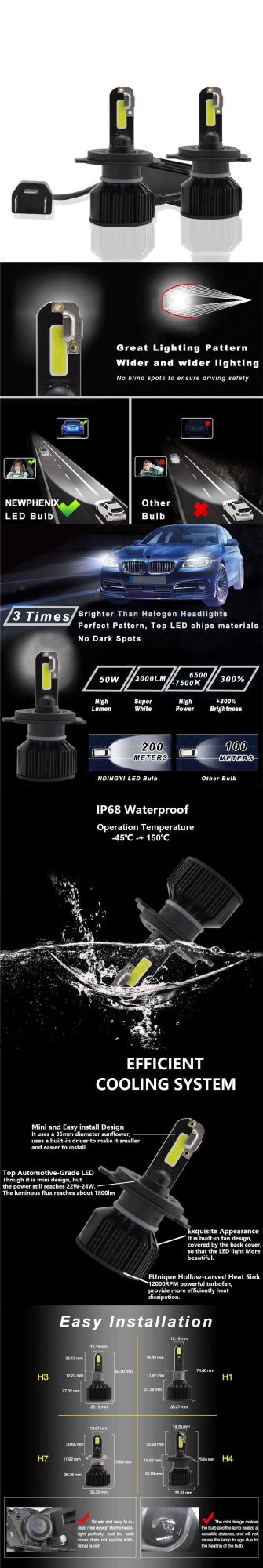 Popular Auto Lighting System 48W 4800lm 6500K E8 LED Headlight