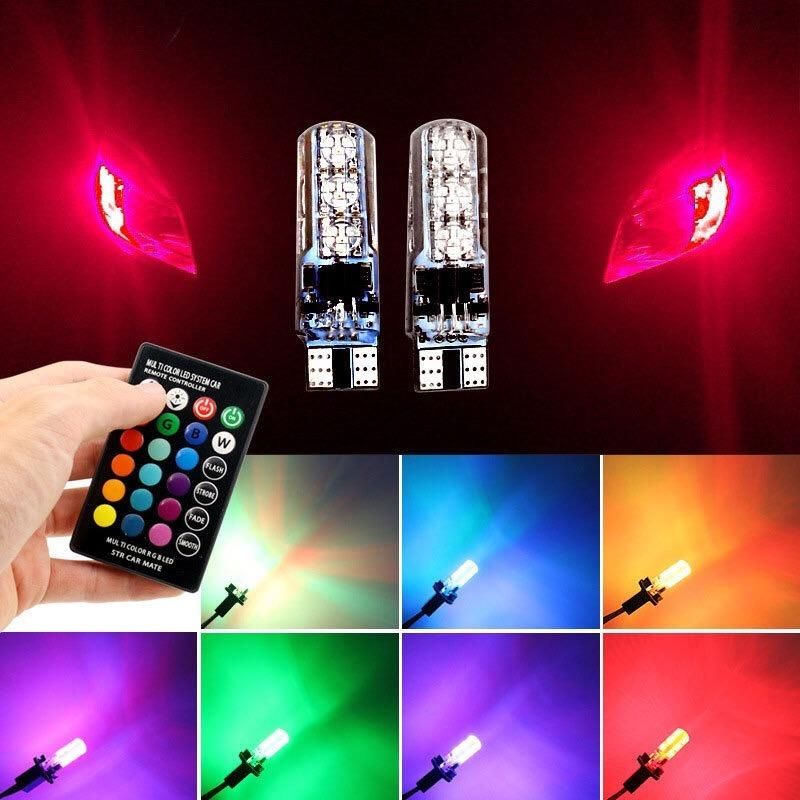 2PCS 5050 SMD RGB T10 194 168 W5w Car Dome Reading Light Automobiles Lamp RGB LED Bulb with Remote Controller Flash/Strobe