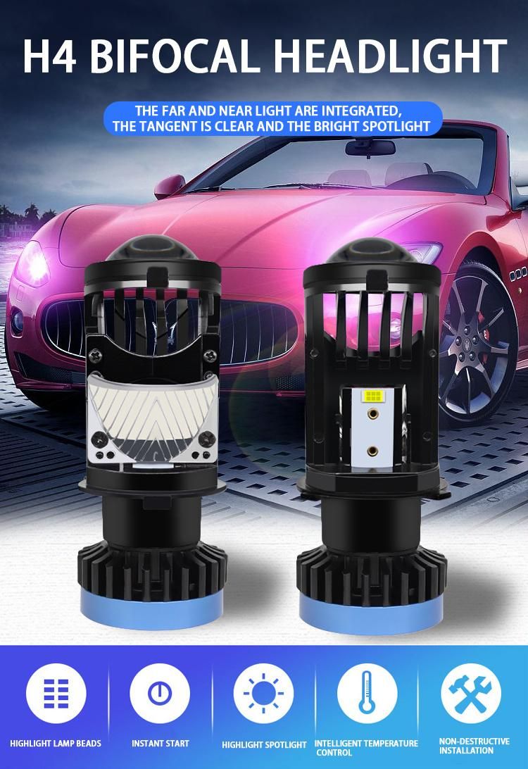 Turbo Fan P6 H4 LED Headlights Car H4 Mini Projector Lens 6000K Super Bright 30000lm High Low Beam Auto LED Headlight