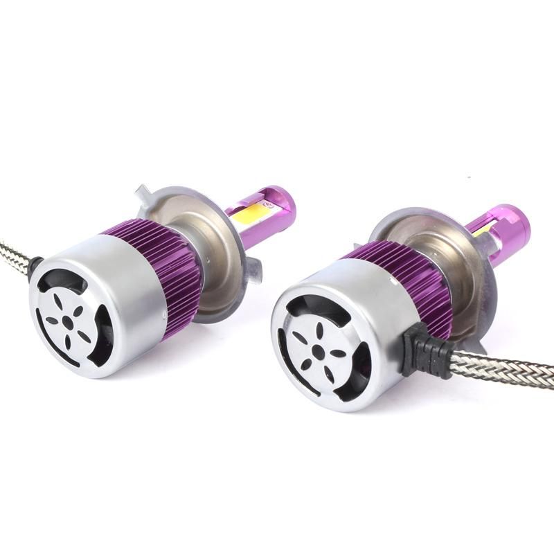 C6 LED Car Headlight Kit COB H4 36W 7600lm White Light Bulbs with Purple