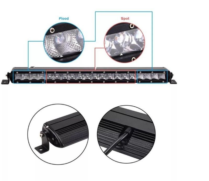 21′ ′ 100W Single Row LED Driving Light Bar Spot Flood Combo off Road Lights for Jeep, Cabin, Boat, SUV, Truck, ATV,