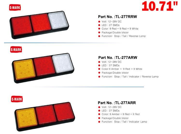 E-MARK Certificated 10-30V 3 Pods LED Rear Combination Light for Truck Trailers