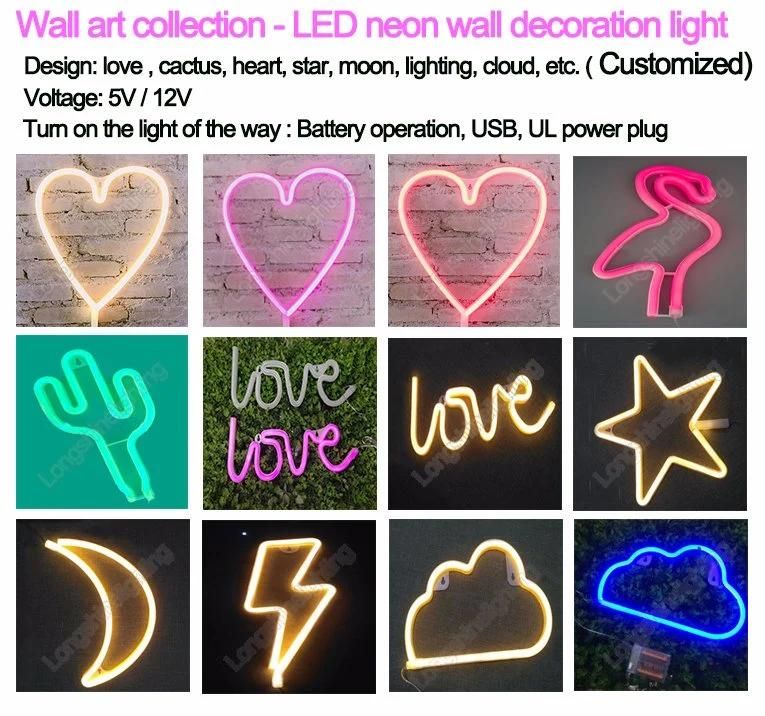 Outdoor Christmas Neon Heart Signage Wall Decoration Light