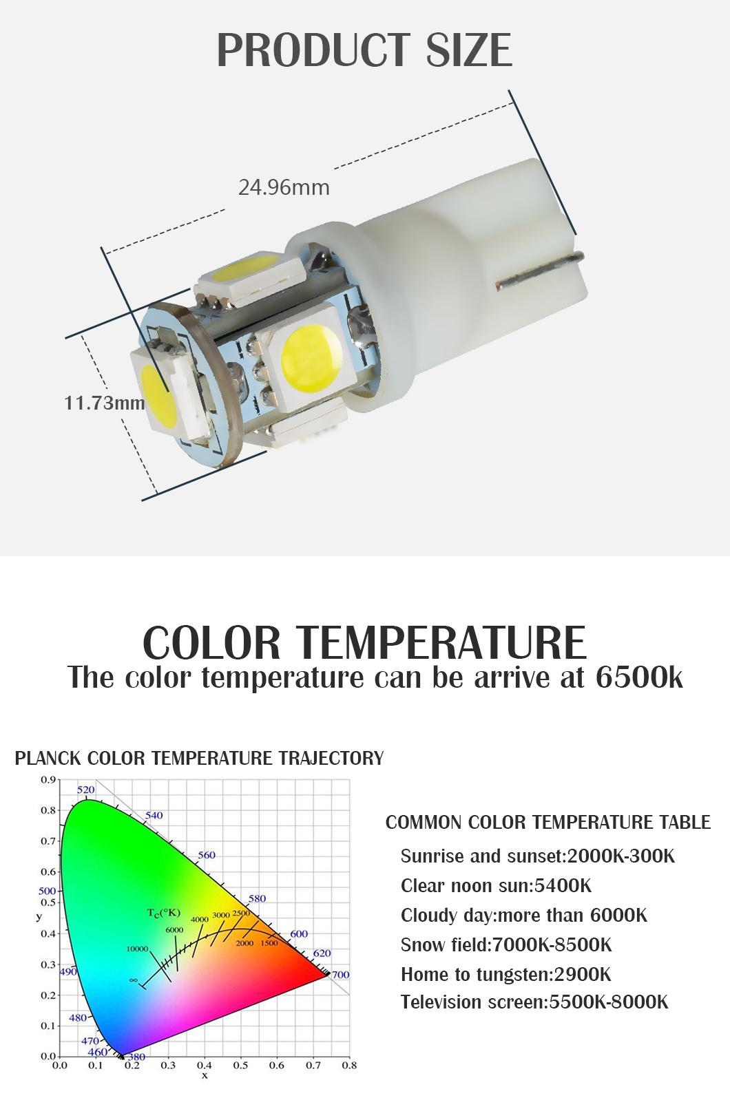 White T10 Wedge 5-SMD LED Light Bulbs W5w 2825 158 192 168 194