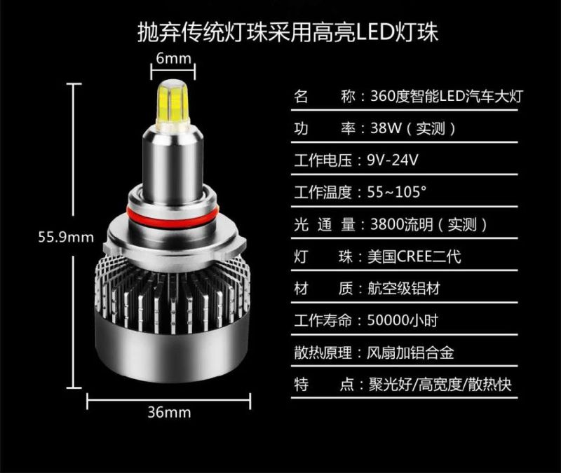 360 H4 LED H7 Headlights H13 Degrees H11 Car Headlight 9004 9005 9006 6500K 50W 10000lm Projector Car Lights