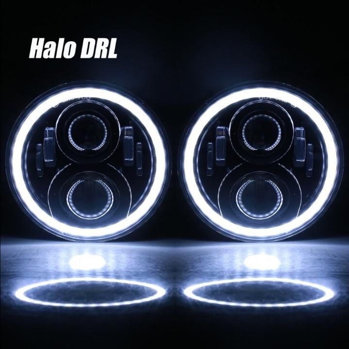 Ce Emark Angel Eye DRL Dual White Amber Halo High Low Beam 7 Inch Round LED Car Headlight