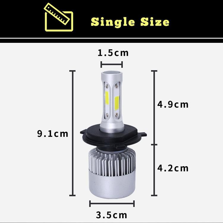 Auto Lighting Wholesale Three Side Head Lamp COB 72W 8000 Lumens 6500K  H4  Conversion Kit S2 Car LED Headlight Bulb