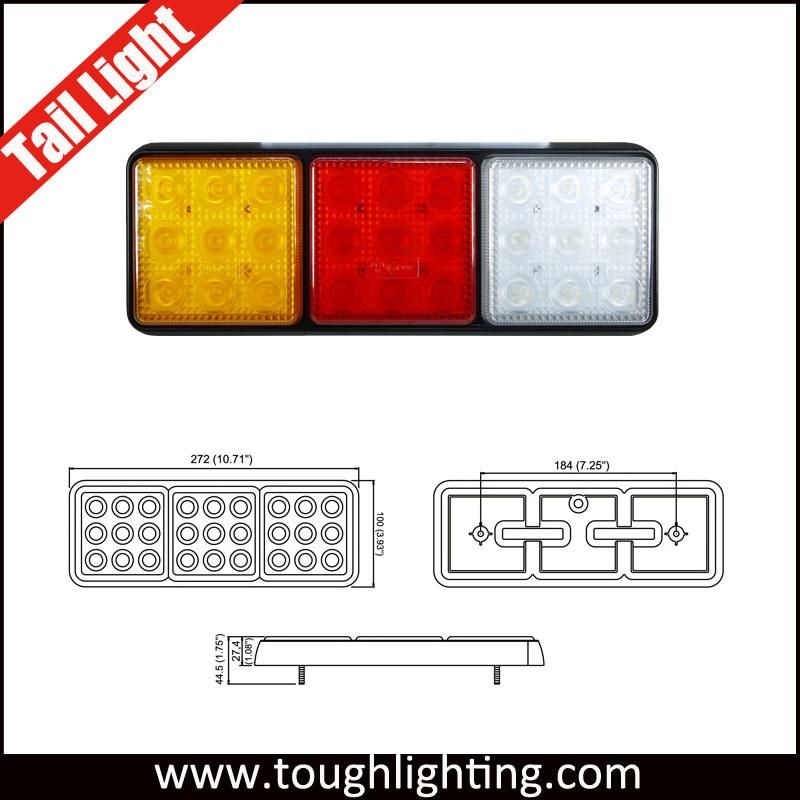 10.71" 3 Pods Waterproof 10-30V LED Tail Light Rear Lamp Caravan for Truck Trailer Ute