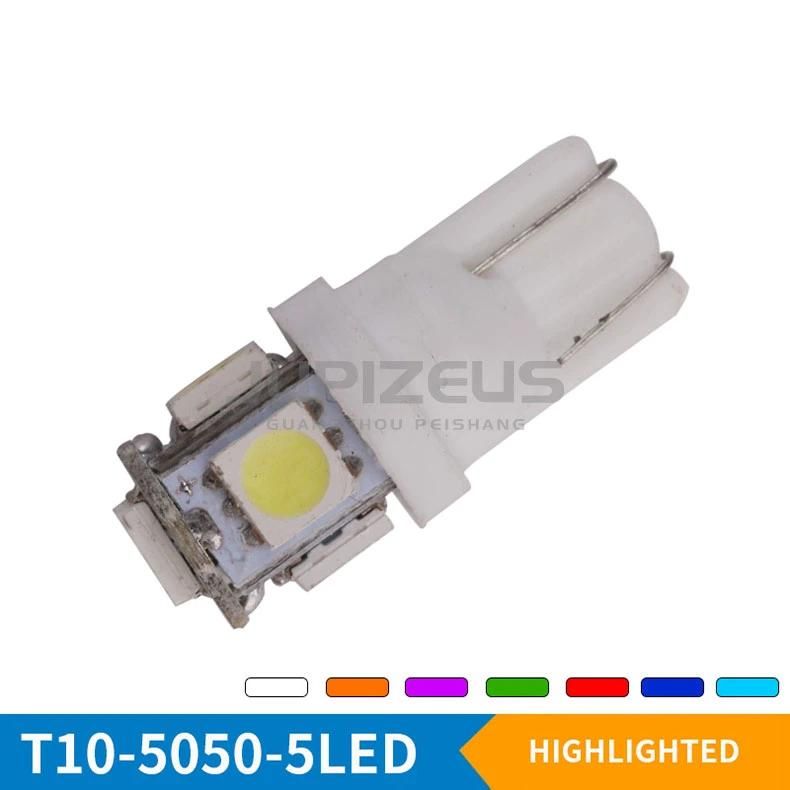 Low MOQ 194 168 5050 5 SMD Auto Super Bright Car Wedge Lamp Bulb T10 LED Bulb with 7 Colors Available